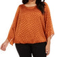Alfani Women's Plus Printed Angel-Sleeve Bubble Top Brown Size 2X