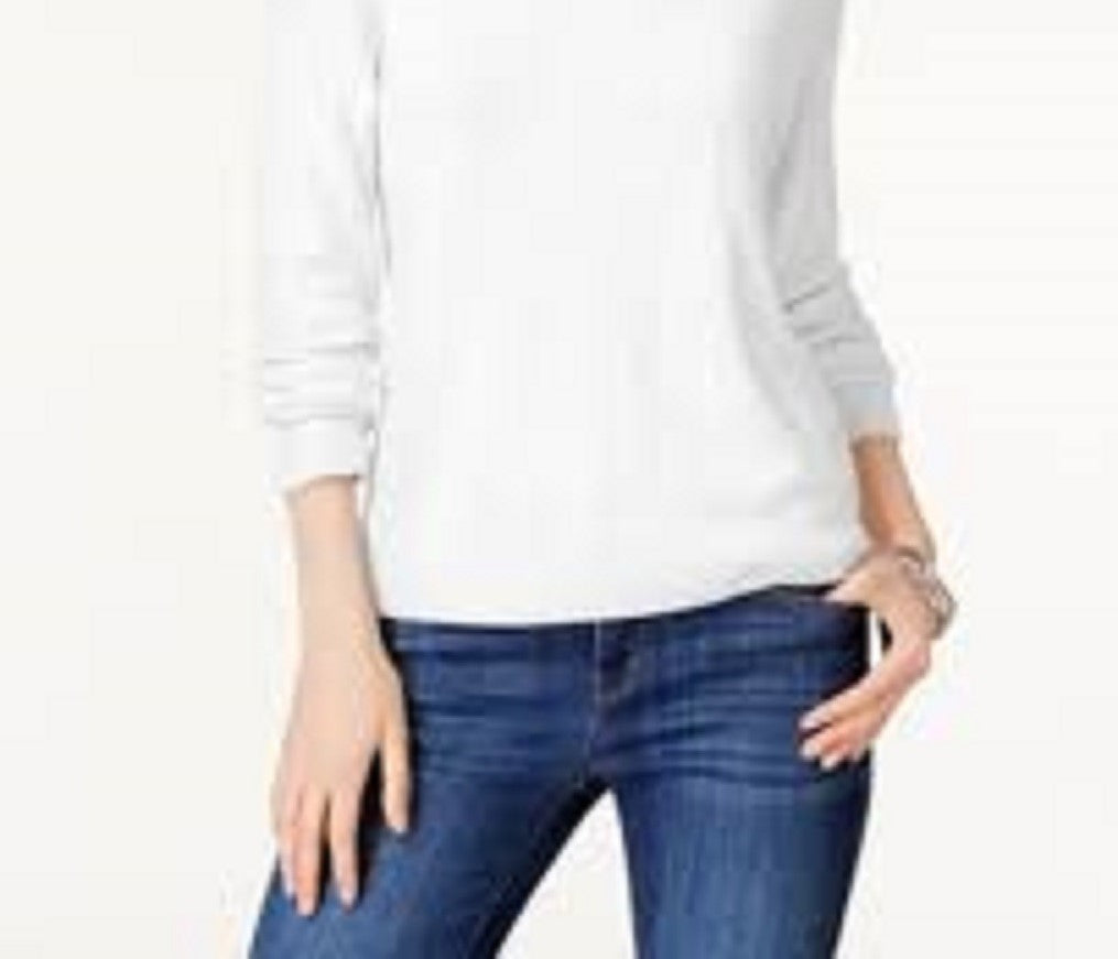 Karen Scott Women's Zip-Back Mock-Neck Sweater White Size Small
