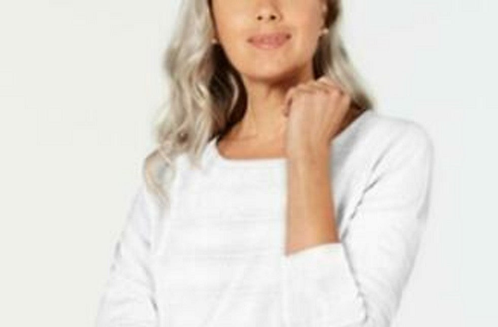 Karen Scott Women's Textured Stripe Sweater White Size XX-Large