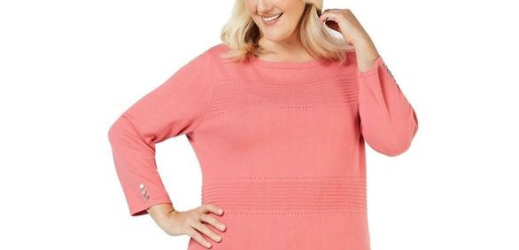 Karen Scott Women's Ottoman Stitch Sweater Pink Size Petite Medium