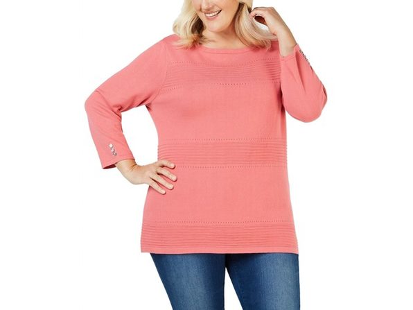 Karen Scott Women's Ottoman Stitch Sweater Pink Size Petite Medium