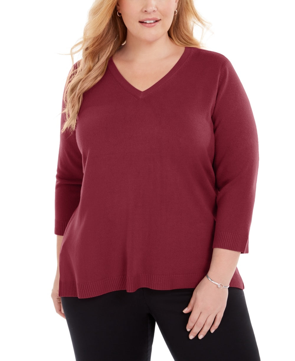 Karen Scott Women's V Neck Luxsoft Sweater Red Size 3X