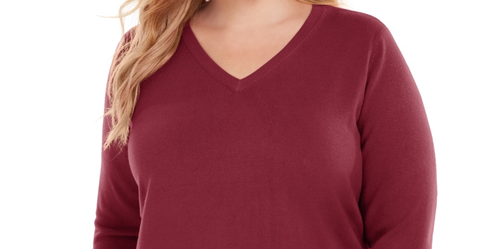 Karen Scott Women's V Neck Luxsoft Sweater Red Size 3X