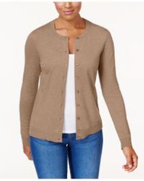 Karen Scott Women's Bead-Button Cardigan Brown Size X-Small