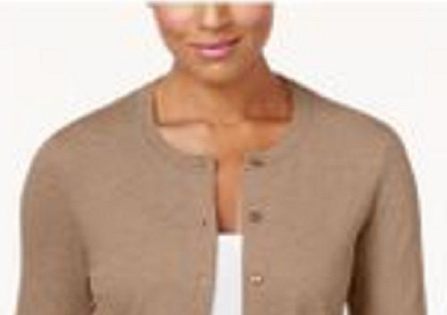 Karen Scott Women's Bead-Button Cardigan Brown Size X-Small