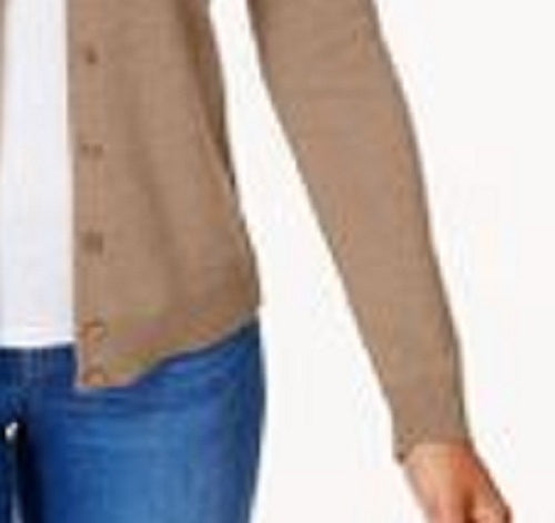 Karen Scott Women's Bead-Button Cardigan Brown Size X-Small