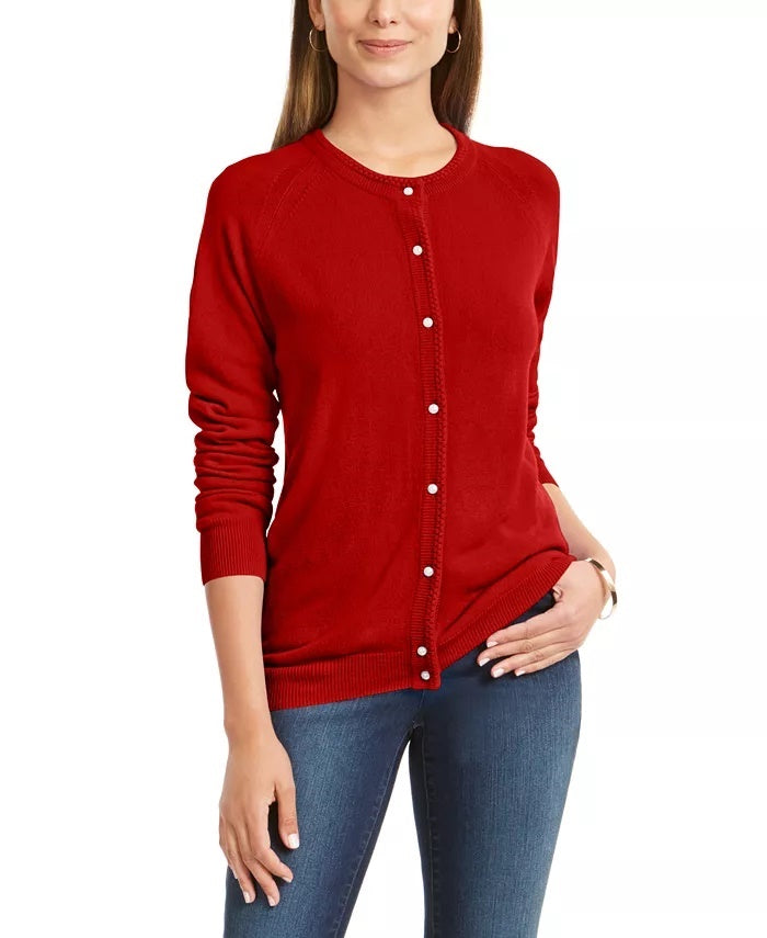 Karen Scott Women's Luxsoft Button Cardigan Red Size Petite