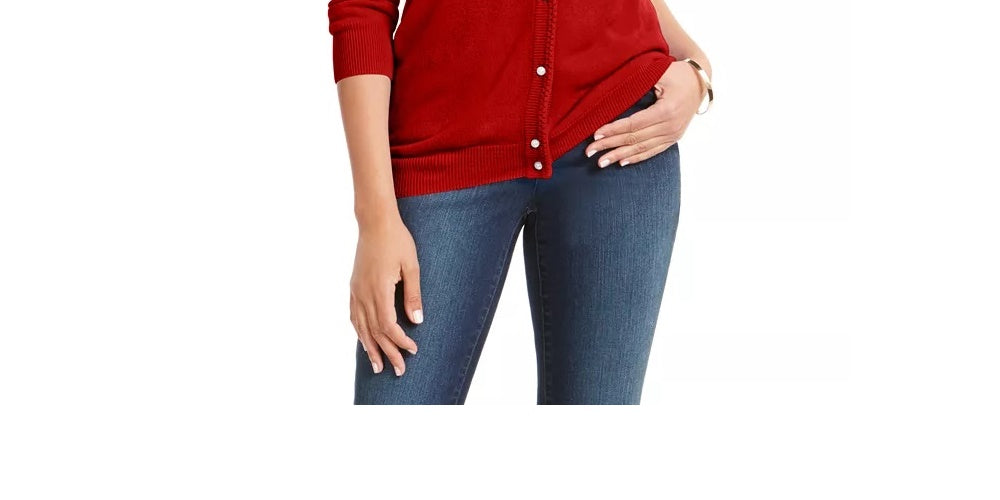 Karen Scott Women's Luxsoft Button Cardigan Red Size Petite