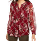 Charter Club Women's Printed Split-Neck Top Wine Size Extra Small