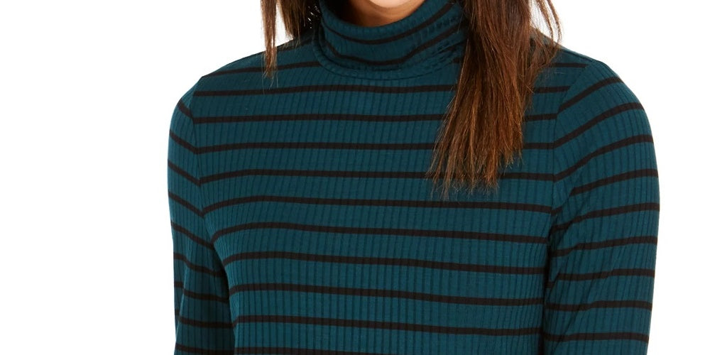 Charter Club Women's Striped Turtleneck Top Green Size Medium
