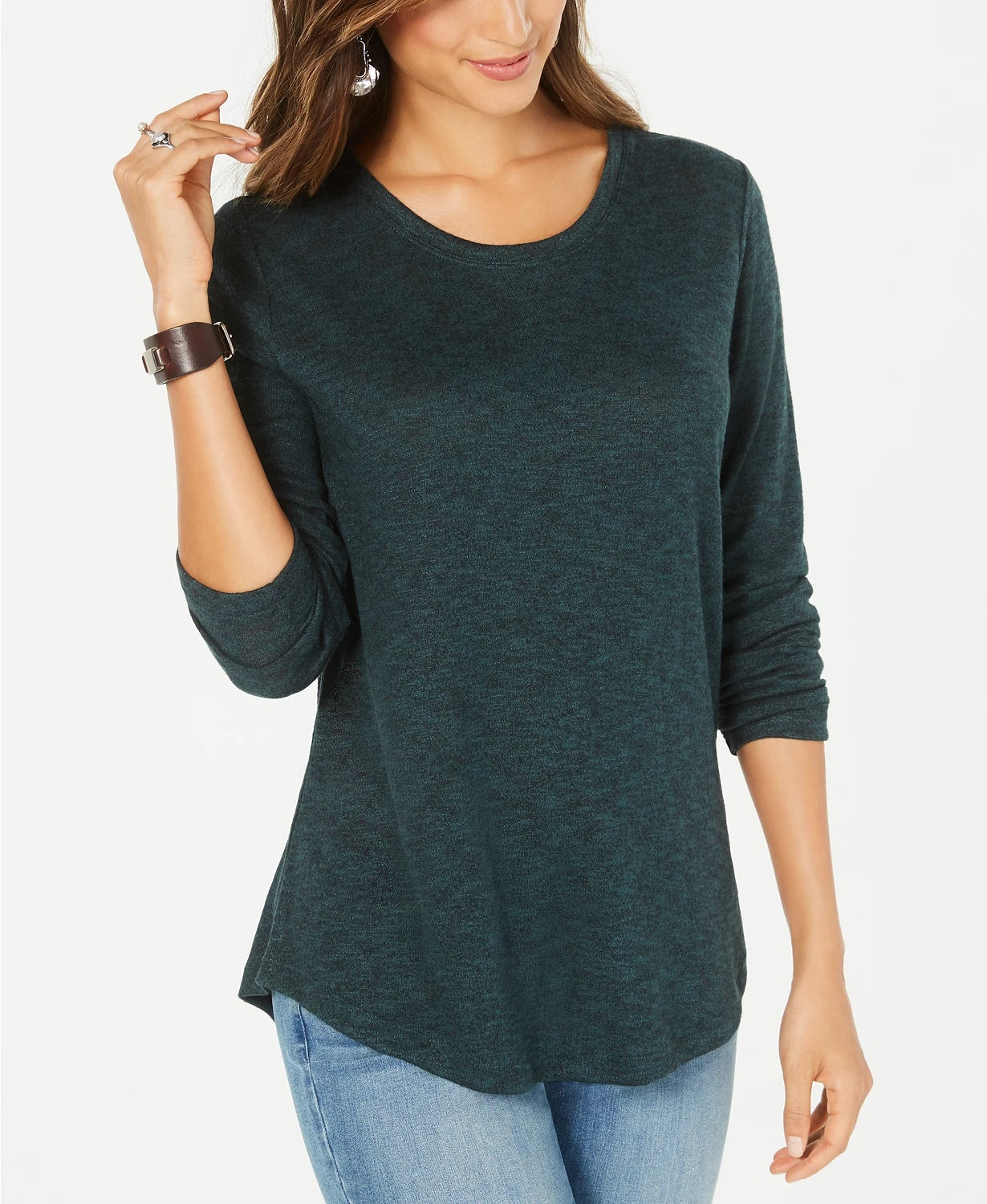 Style & Co. Women's Long Sleeve Scoop Neck Top Green Size Medium