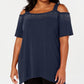 JM Collection Women's Cold-Shoulder Embellished Top Dark Blue Size Small