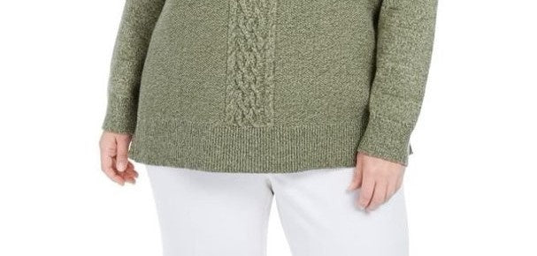 Karen Scott Women's Cable Knit Panel Sweater Green Size Small