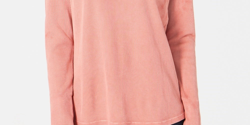Style & Co Women's Split-Neck Cotton Thermal Top Red Size Small