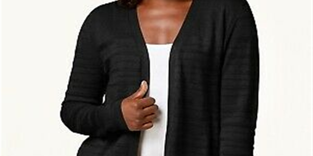 Karen Scott Women's Pointelle Knit Cardigan Black Size Large