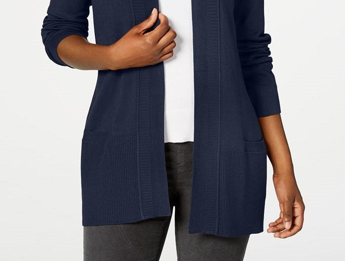 Karen Scott Women's Cotton Open Front Cardigan  Navy Size X-Large