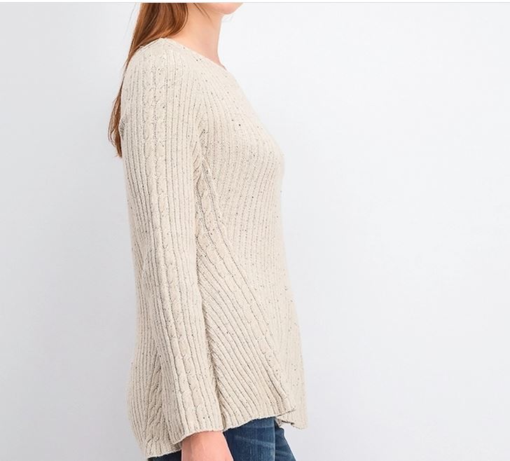 Style & Co Women's Scalloped Hem Ribbed Knit Sweater Beige Size Small