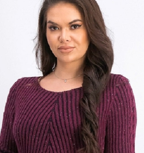 Style & Co Women's Scalloped Hem Ribbed Knit Sweater Dark Red Size Large