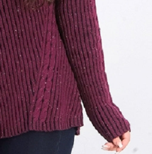 Style & Co Women's Scalloped Hem Ribbed Knit Sweater Dark Red Size Large