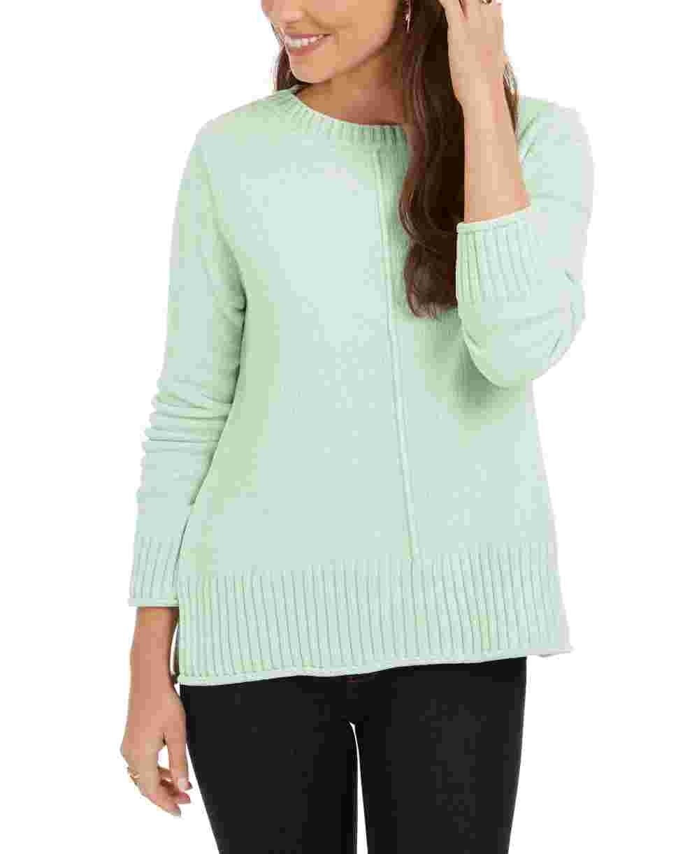 Style & Company Women's Textured Heather Long Sleeve Crew Neck Blouse Sweater Green Size X-Small