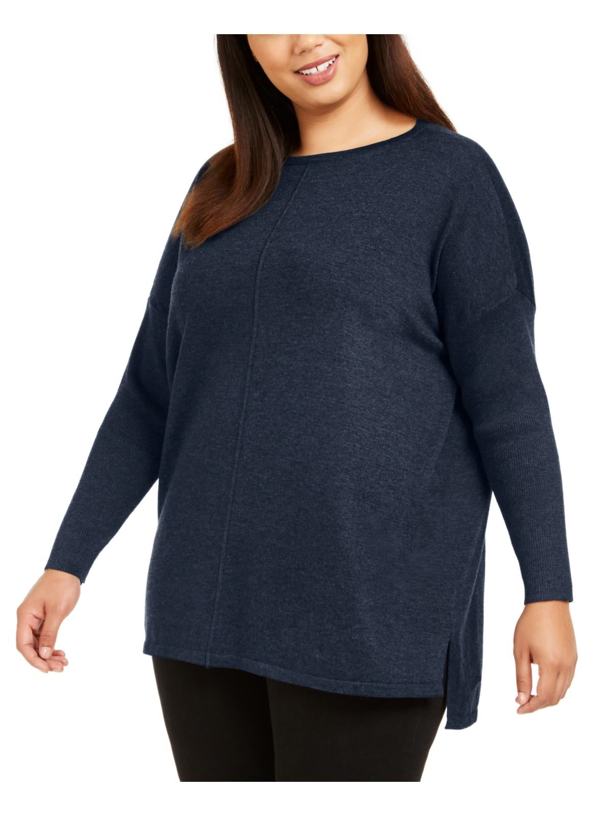 Style & Co Women's Seamfront Mixed Media Tunic Top Navy Size 1X