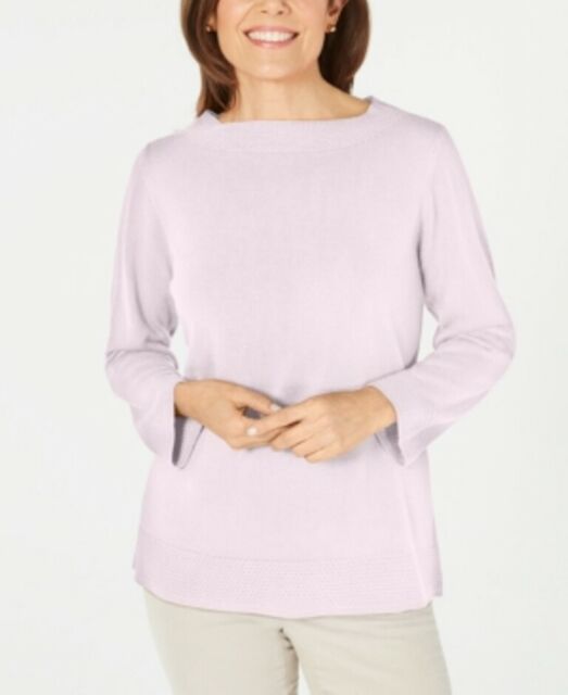 Karen Scott Women's Bateau-Neck Long-Sleeve Sweater Pink Size Large