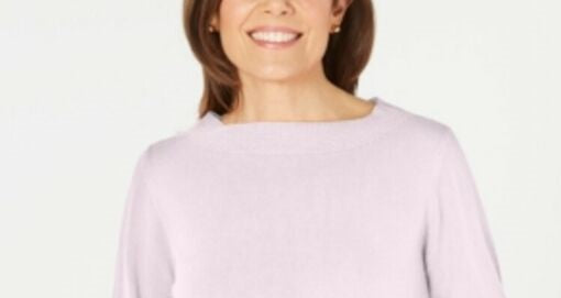 Karen Scott Women's Bateau-Neck Long-Sleeve Sweater Pink Size Large