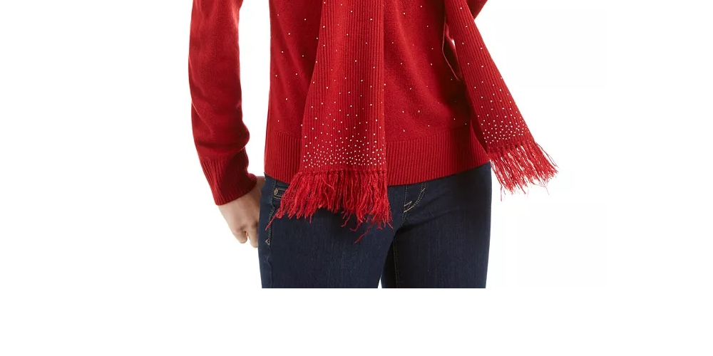 Karen Scott Women's Embellished Scarf Sweater Red Size Medium