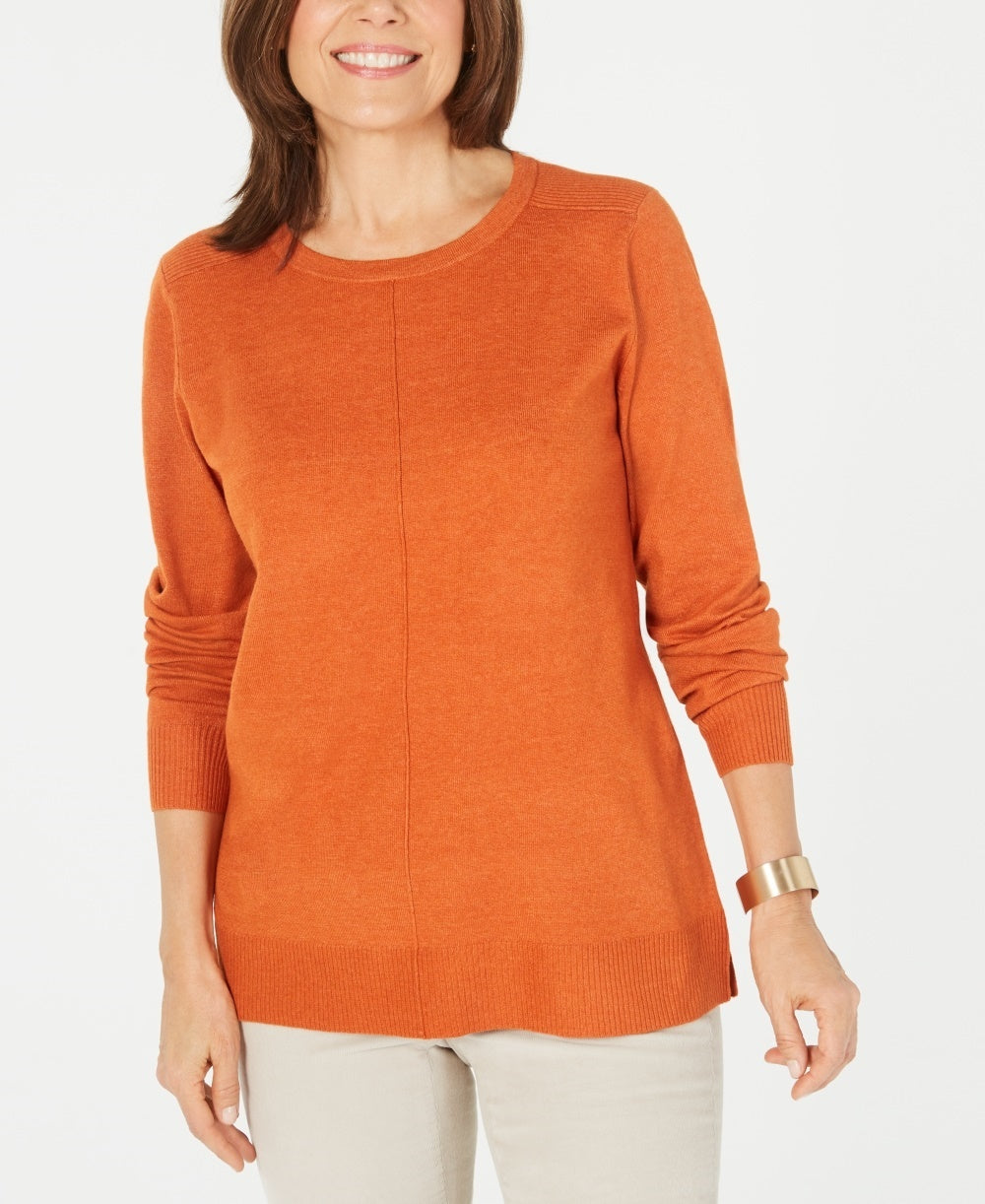 Karen Scott Women's Crewneck Long-Sleeve Sweater Med Orange Size Medium