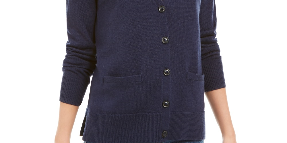 Charter Club Women's Merino Wool V Neck Cardigan Blue Size Large