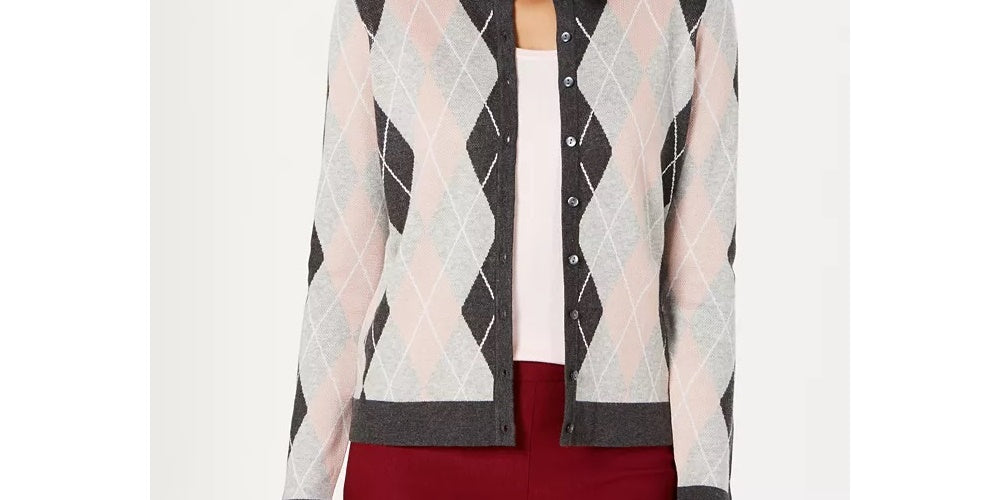 Charter Club Women's Argyle Knit Cardigan Dark Gray Size Medium