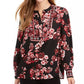 Charter Club Women's Printed Banded-Collar Blouson Top Red Size Small