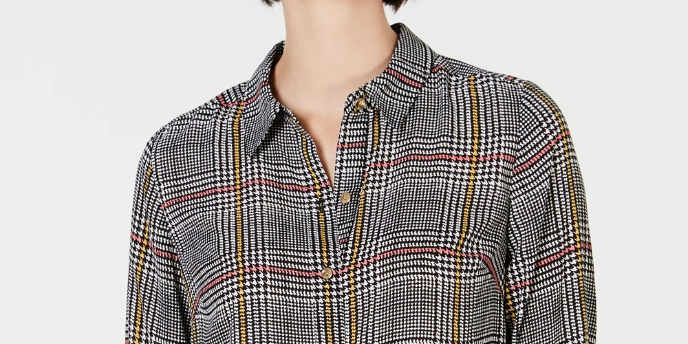 Charter Club Women's Plaid Utility Shirt Black Size Medium