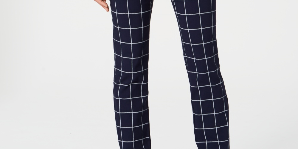 Charter Club Women's Windowpane Plaid Pants Blue Size 4 Petite