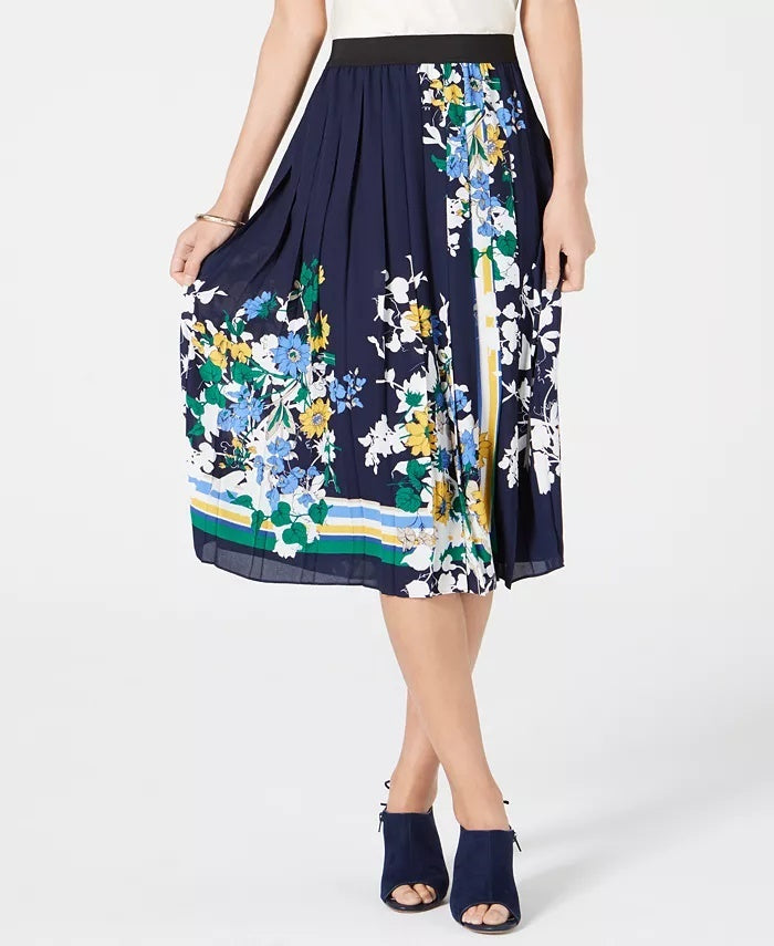 Charter Club Women's Printed Pleated Midi Skirt Blue Size XX Large