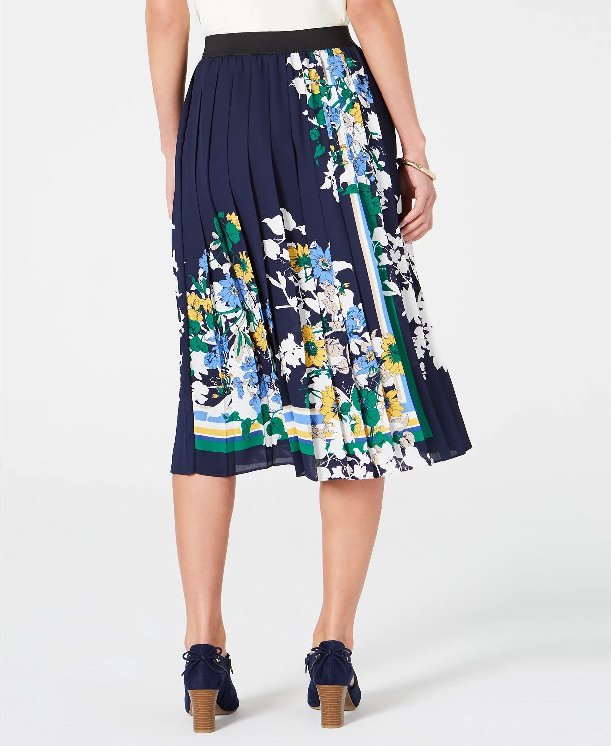 Charter Club Women's Printed Pleated Midi Skirt Blue Size XX Large