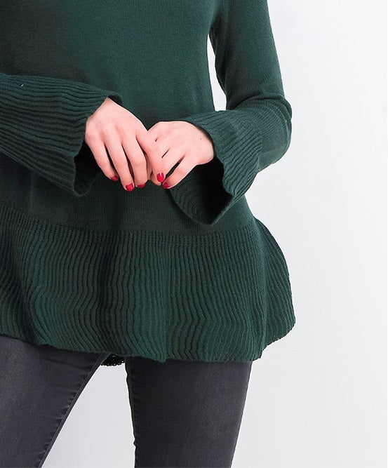 Style & Co Women's Ruffle Hem Knit Sweater Dark Green Size X-Large