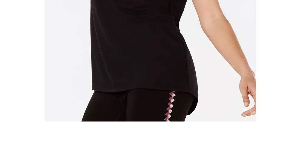 Ideology Women's Blanket-Stitch Drop-Hem T-Shirt Black Size Small