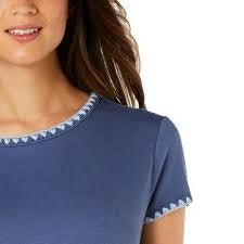 Ideology Women's Blanket Stitch Drop Hem T-Shirt Blue Size X-Large