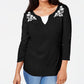 Karen Scott Women's Embroidered Cotton Layered-Look Top Black Size Small