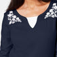 Karen Scott Women's Embroidered Cotton Layered Look Top Navy Size X-Small