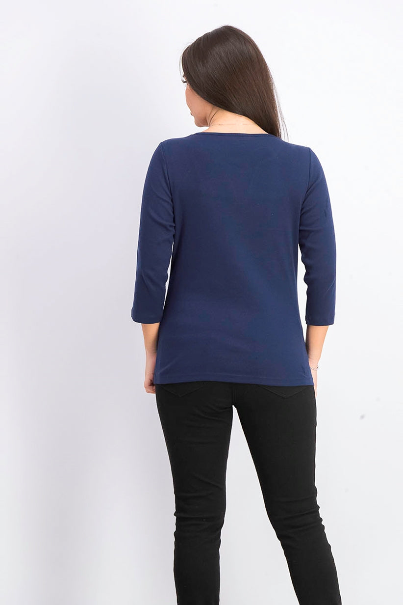 Karen Scott Women's Embroidered Cotton Layered-Look Top Blue Size Petite Small