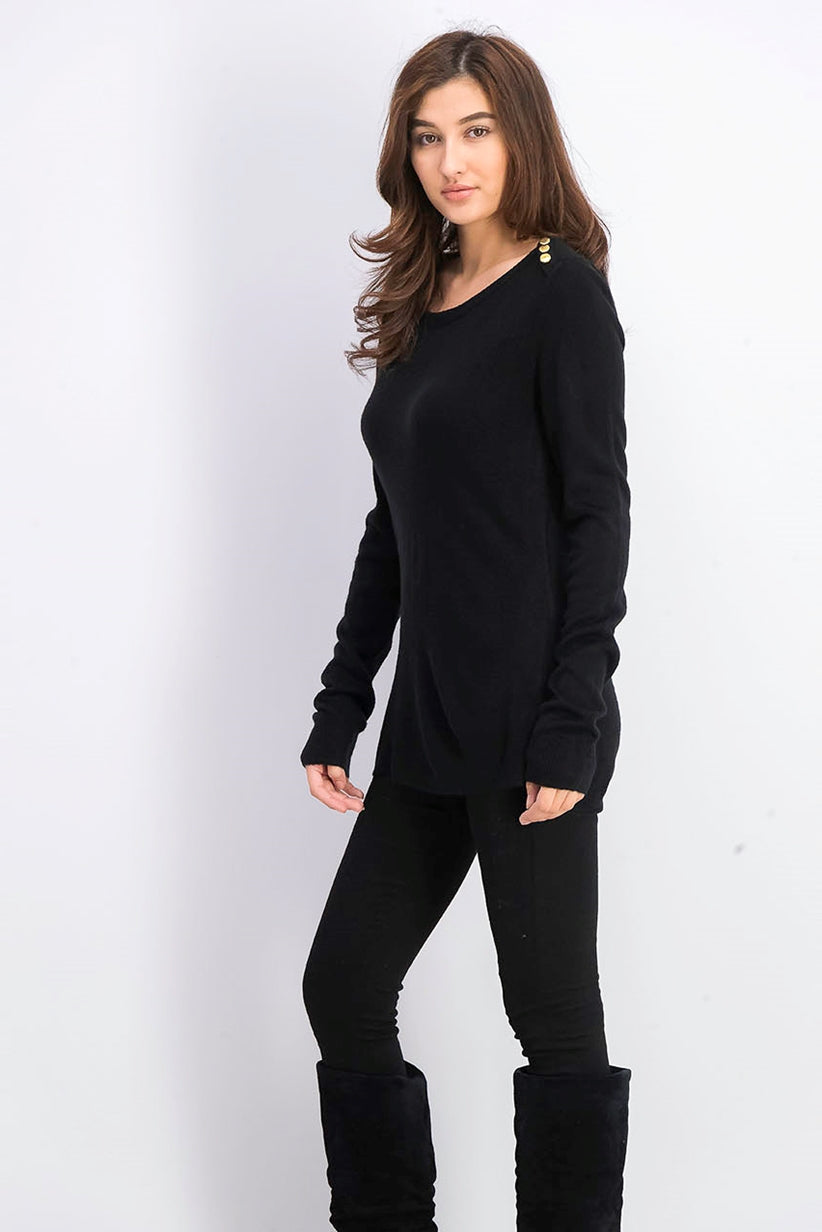 Karen Scott Women's Button-Shoulder Sweater Black Size Large
