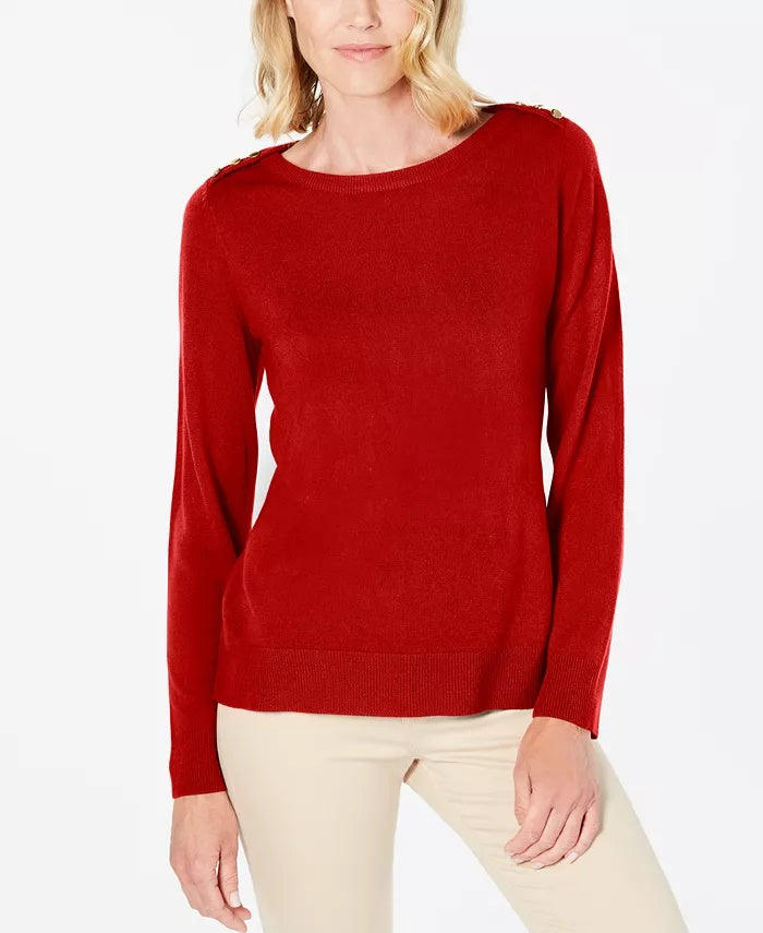 Karen Scott Women's Button Shoulder Sweater Red Size XX-Large