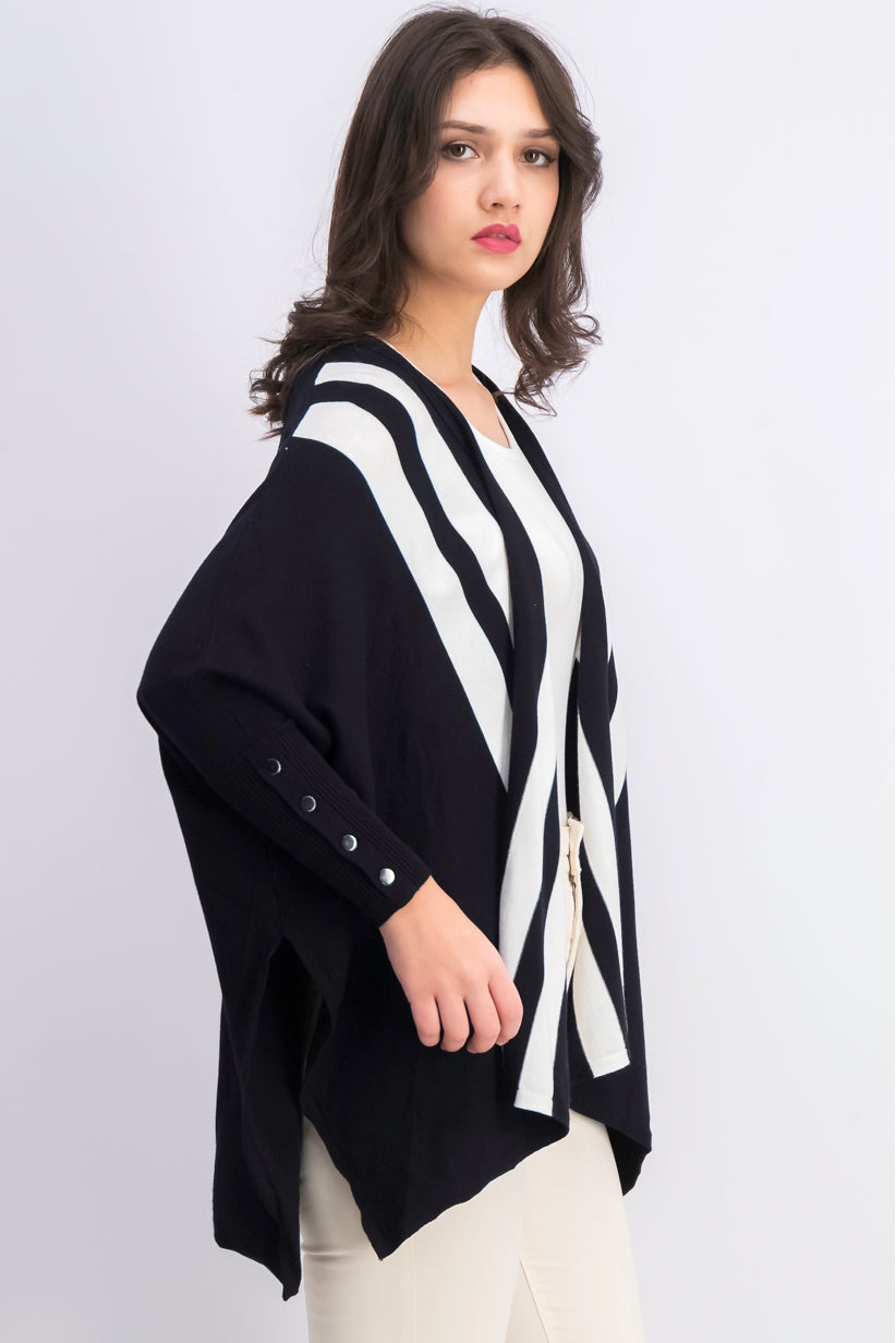 Alfani Women's Petite Striped Open-Front Cardigan Black Size Medium