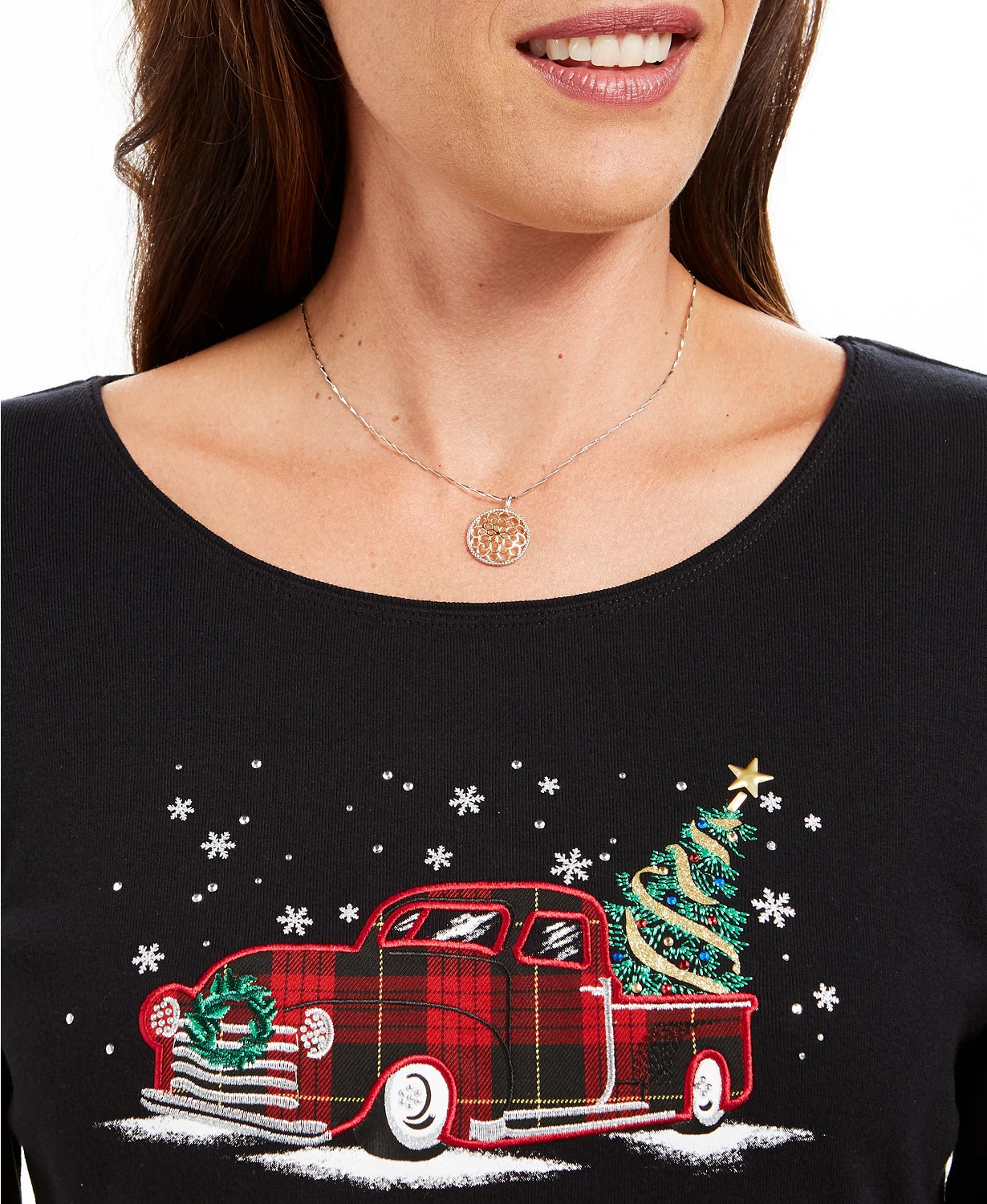 Karen Scott Women's Plaid Truck Cotton Top Black Size Small