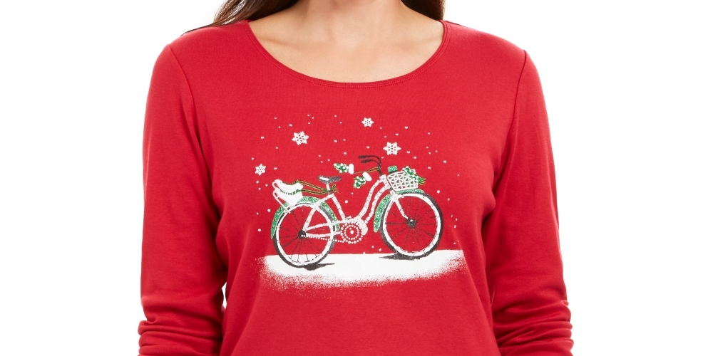 Karen Scott Women's Snow Bike Cotton Top Red Size XX-Large