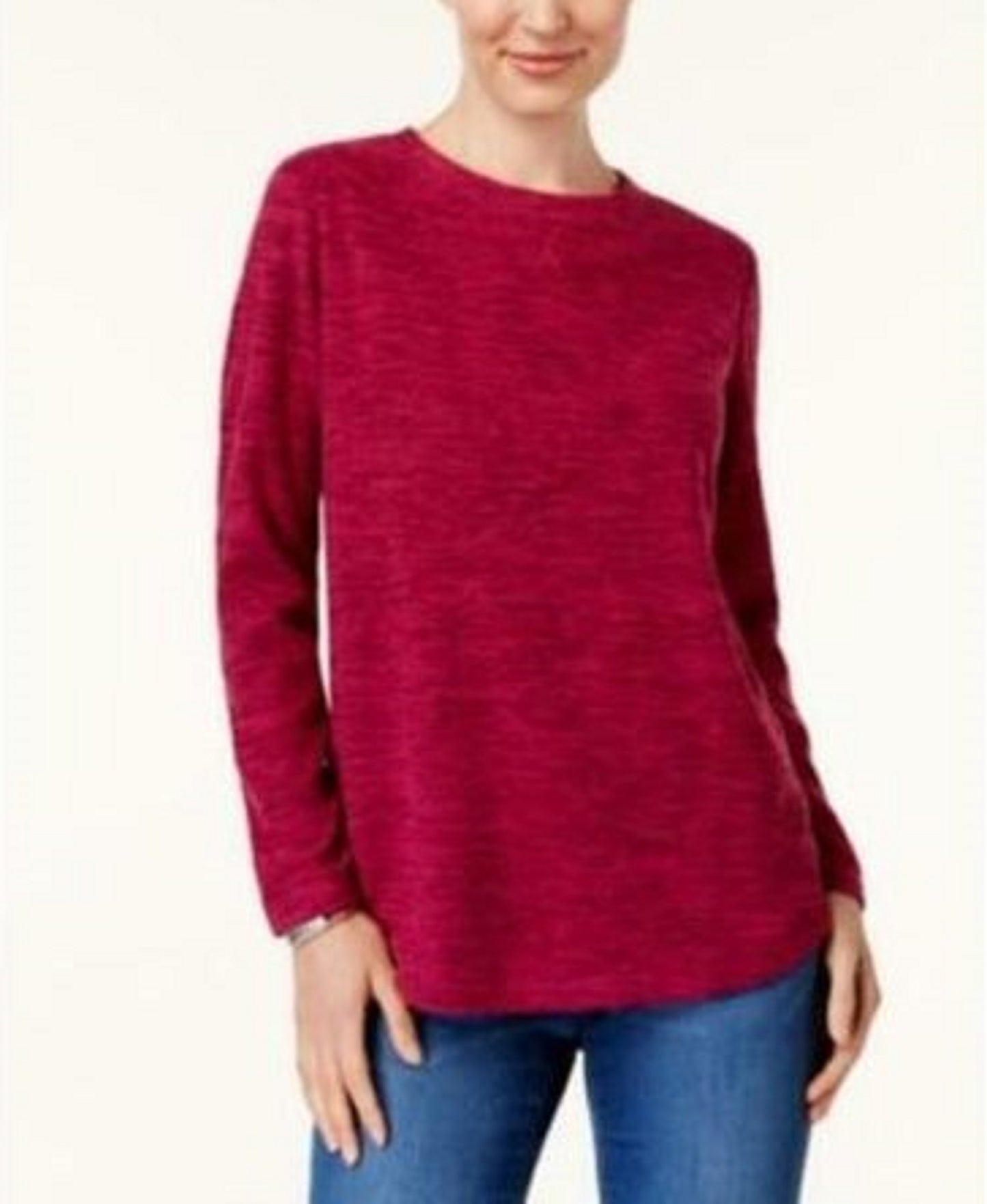 Karen Scott Women's Sport Space-Dye Microfleece Top Red Size Large