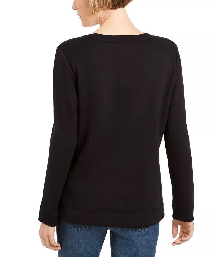 Karen Scott Women's Sport Plaid Reindeer Top Black Size X-Large
