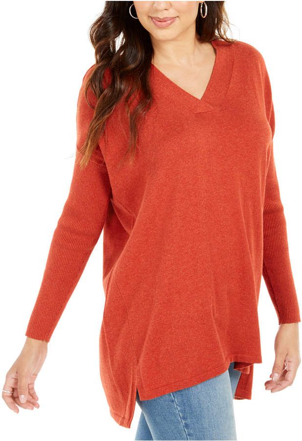 Style & Co Women's V-Neck Tunic Sweater Dark Red Size Small